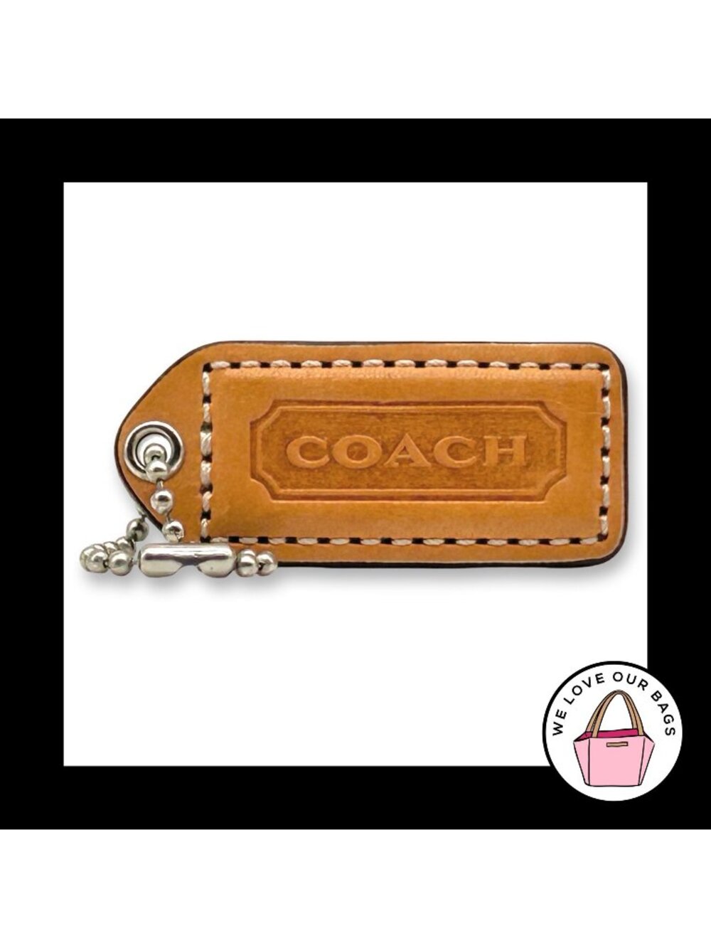 COACH Y2K VINTAGE Hang Tag 2" Light Saddle Brown Bag Charm Keychain Fob Leather